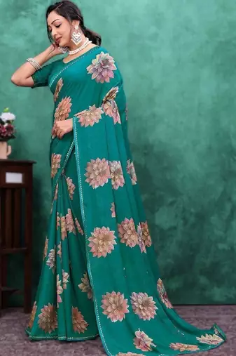 Floral poly georgette bandhani saree