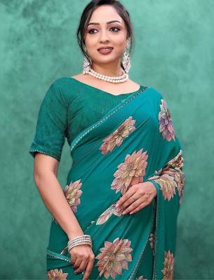 Floral poly georgette bandhani saree 4