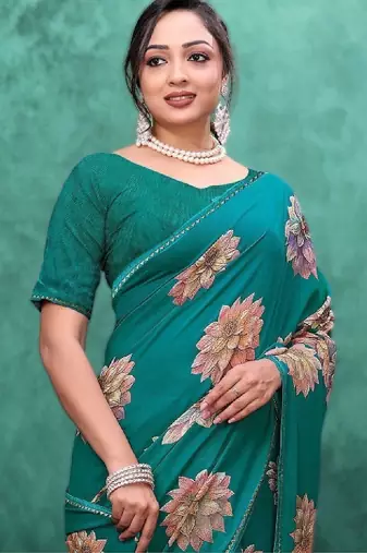 Floral poly georgette bandhani saree