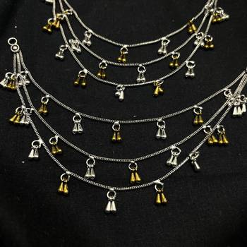 Oxidised Silver Ear Chain Kan Sahara | Three layer Dual Tone Indian Bridal Ear Chain 2