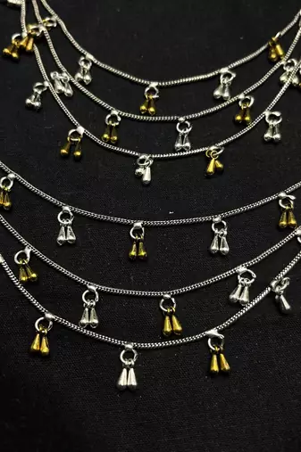 Oxidised Silver Ear Chain Kan Sahara | Three layer Dual Tone Indian Bridal Ear Chain