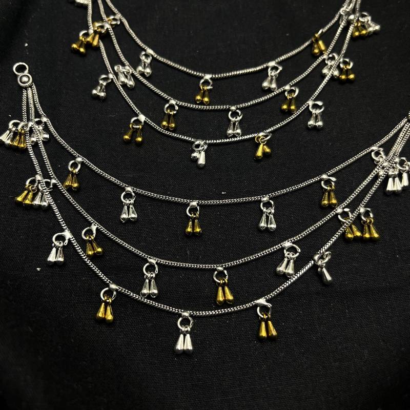 Oxidised Silver Ear Chain Kan Sahara | Three layer Dual Tone Indian Bridal Ear Chain