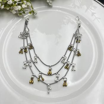 Oxidised Silver Ear Chain Kan Sahara | Three layer Dual Tone Indian Bridal Ear Chain 4