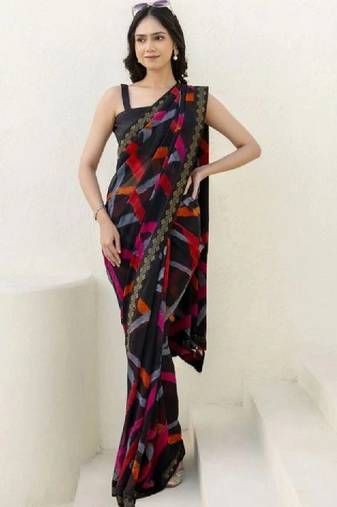 Zari poly georgette bandhani saree