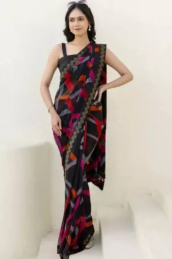 Zari poly georgette bandhani saree