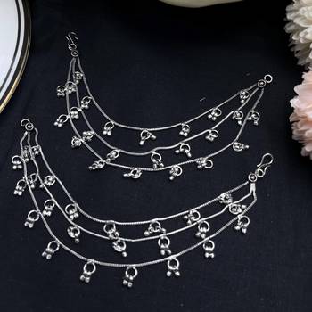 Oxidized Silver Ghungroo Kanauti Ear Chain: Indian Bridal Jewelry 1