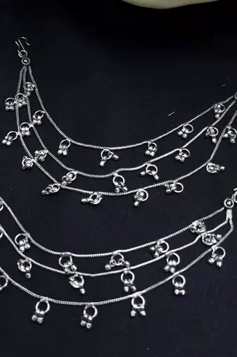 Oxidized Silver Ghungroo Kanauti Ear Chain: Indian Bridal Jewelry
