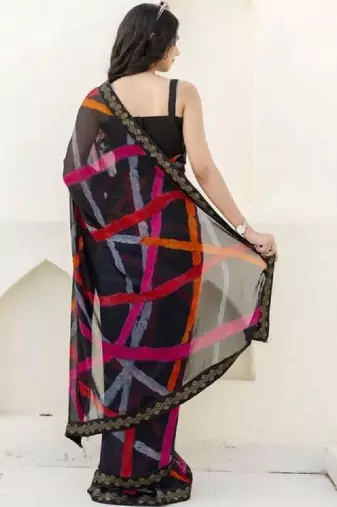 Zari poly georgette bandhani saree
