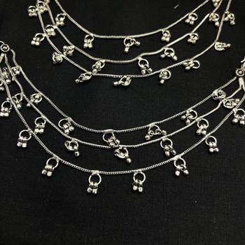 Oxidized Silver Ghungroo Kanauti Ear Chain: Indian Bridal Jewelry 2