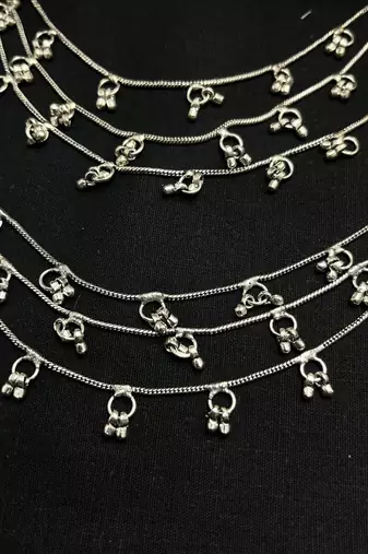 Oxidized Silver Ghungroo Kanauti Ear Chain: Indian Bridal Jewelry