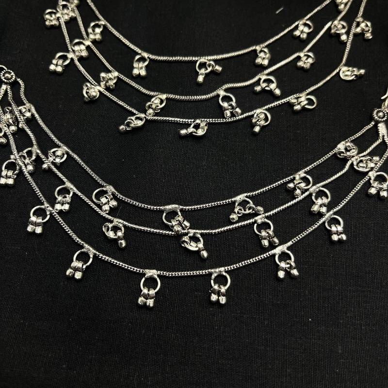 Oxidized Silver Ghungroo Kanauti Ear Chain: Indian Bridal Jewelry