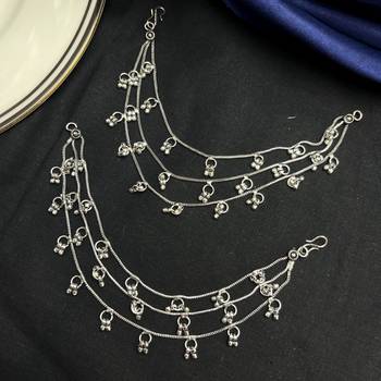 Oxidized Silver Ghungroo Kanauti Ear Chain: Indian Bridal Jewelry 3