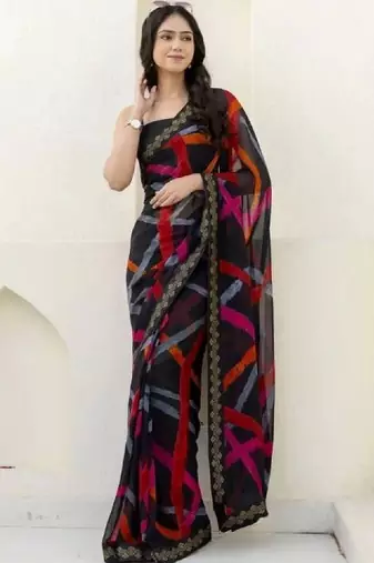 Zari poly georgette bandhani saree