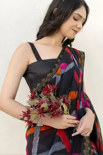 Zari poly georgette bandhani saree