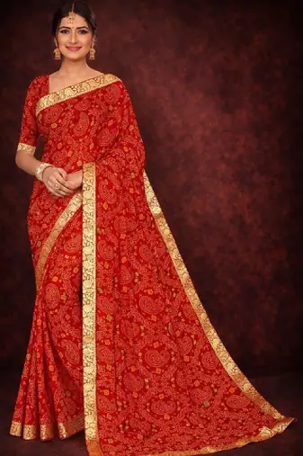 Bandhani zari poly georgette bandhani saree
