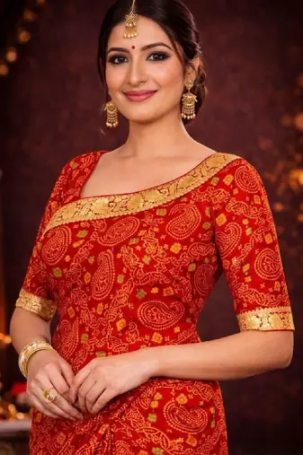 Bandhani zari poly georgette bandhani saree