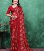 Floral beads and stones poly georgette bandhani saree