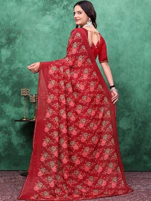 Floral beads and stones poly georgette bandhani saree 4