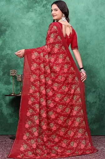 Floral beads and stones poly georgette bandhani saree