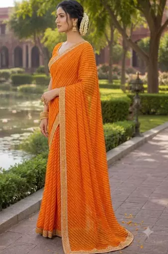 Leheriya zari pure chiffon leheriya saree