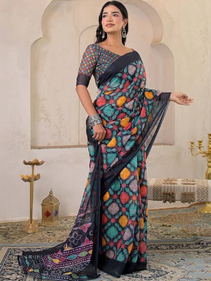 Bandhani pure linen bandhani saree