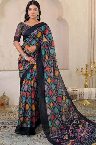 Bandhani pure linen bandhani saree