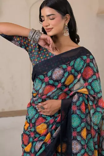 Bandhani pure linen bandhani saree