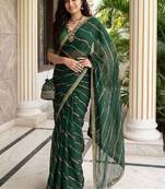 Green sequinned leheriya saree with unstiched blouse