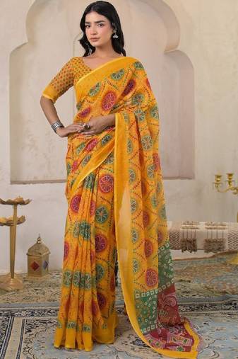 Bandhani pure linen bandhani saree