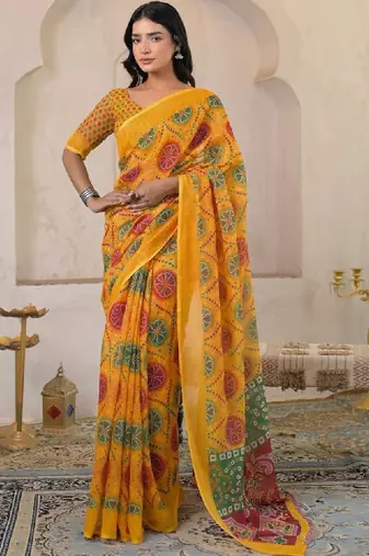 Bandhani pure linen bandhani saree