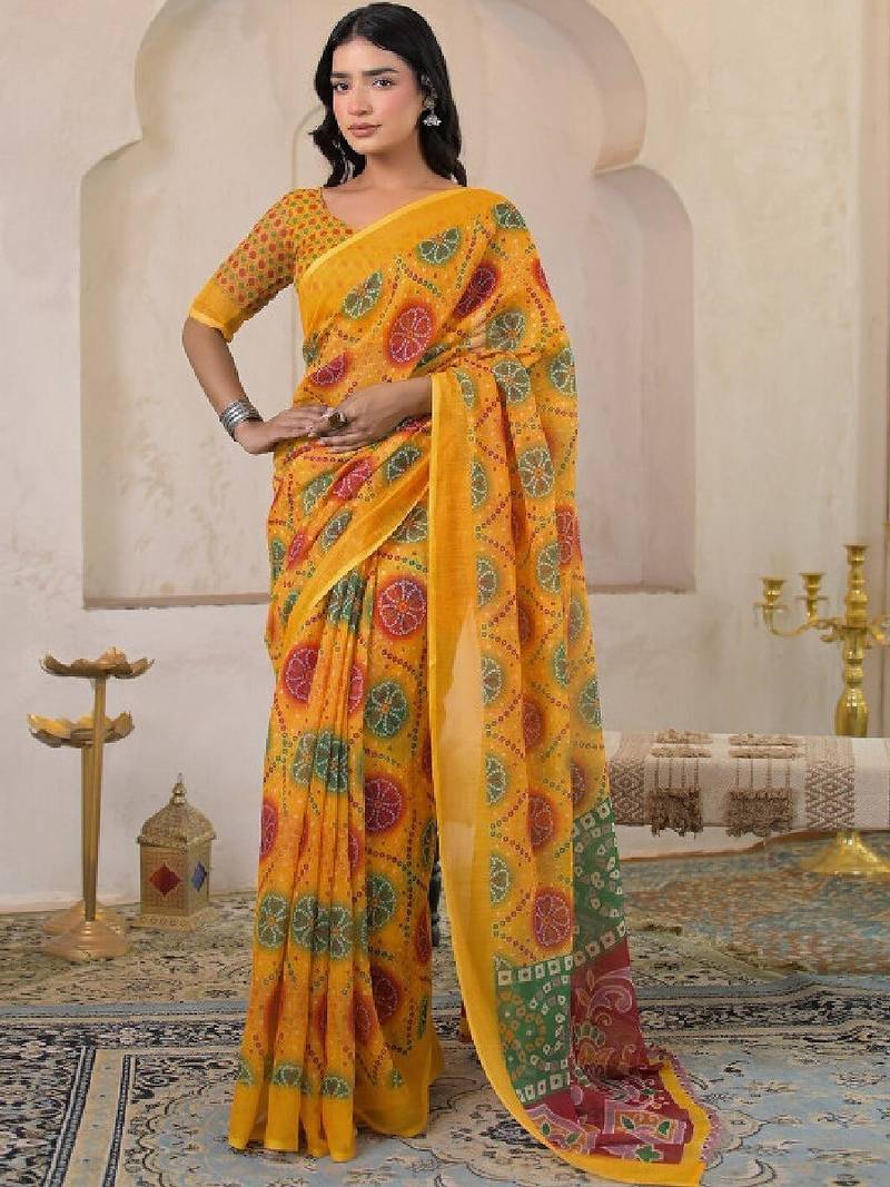 Bandhani pure linen bandhani saree