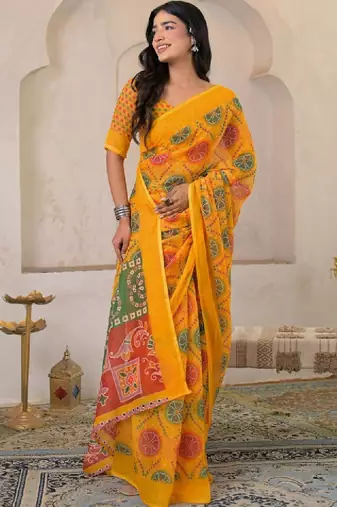 Bandhani pure linen bandhani saree