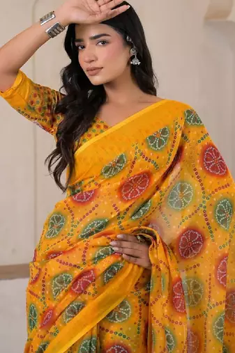 Bandhani pure linen bandhani saree