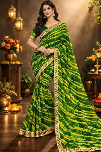 Tie and dye pure chiffon leheriya saree
