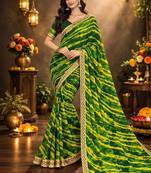 Tie and dye pure chiffon leheriya saree