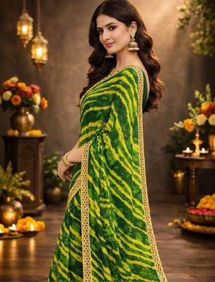 Tie and dye pure chiffon leheriya saree 2