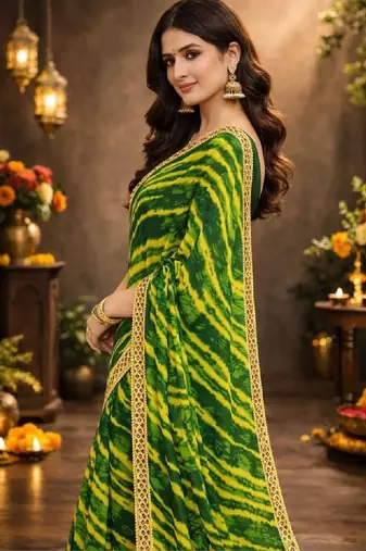 Tie and dye pure chiffon leheriya saree