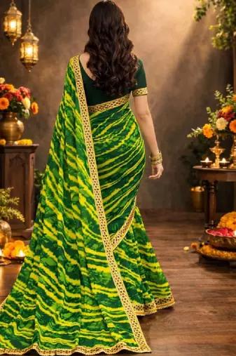 Tie and dye pure chiffon leheriya saree