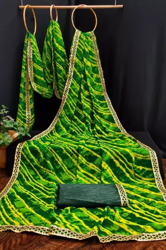 Tie and dye pure chiffon leheriya saree