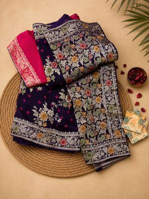 Floral zari art silk bandhani saree 1