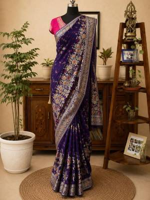 Floral zari art silk bandhani saree 2