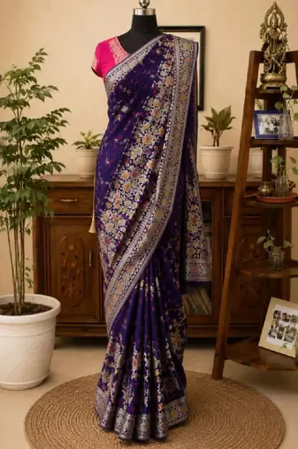 Floral zari art silk bandhani saree