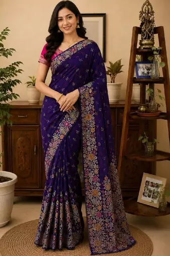 Floral zari art silk bandhani saree