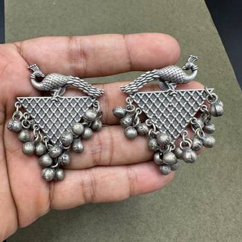 Oxidized Silver Peacock Ghungroo Necklace Set: Handmade Indian Jewelry 3