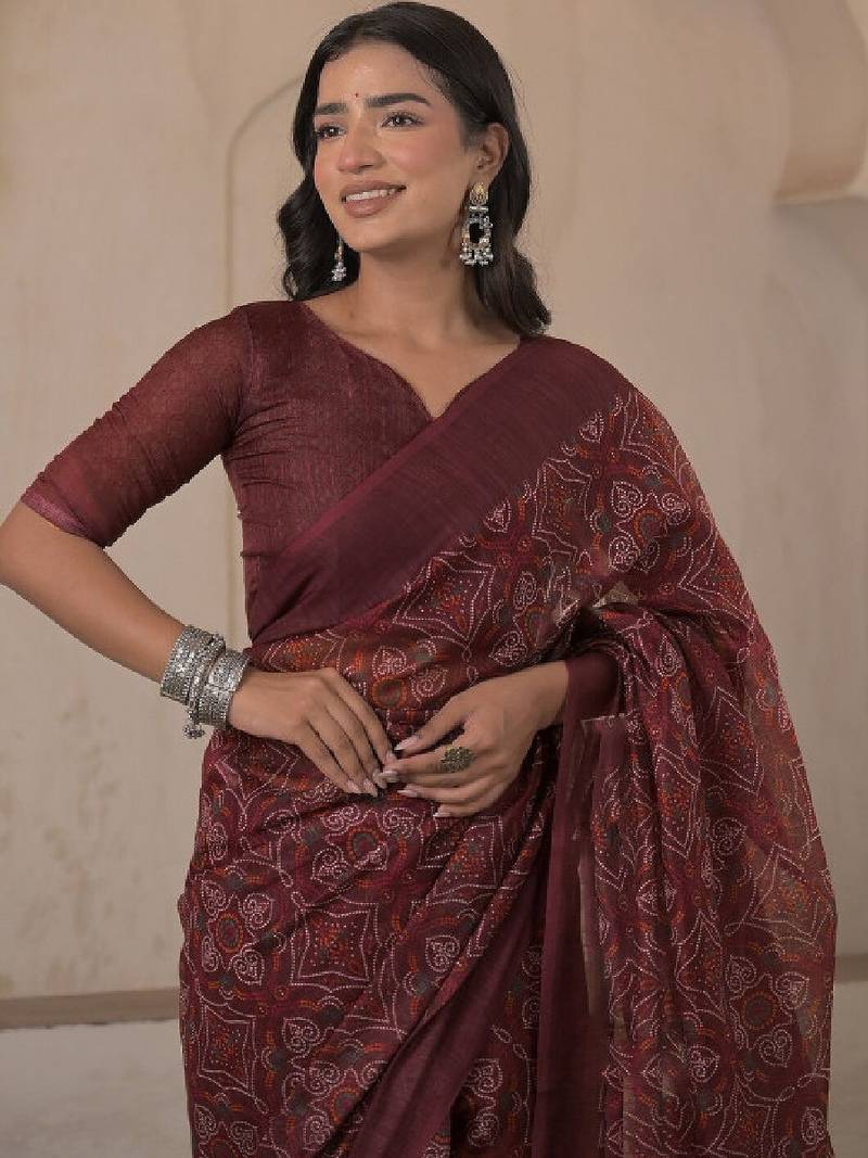 Bandhani pure linen bandhani saree