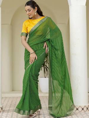 Striped pure georgette fusion leheriya saree 1