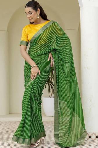 Striped pure georgette fusion leheriya saree