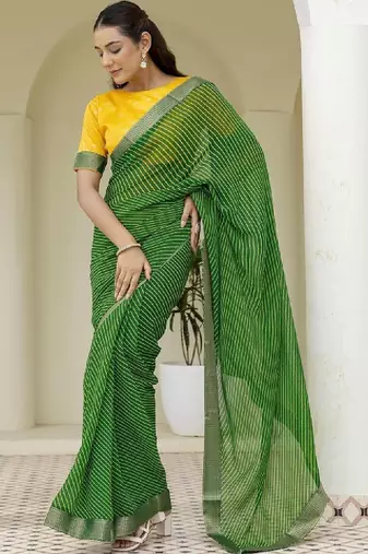 Striped pure georgette fusion leheriya saree