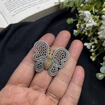 Butterfly Ring, Filigree Statement Jewelry, Two Tone Gold & Silver Butterfly, Vintage Style Nature Jewelry 2