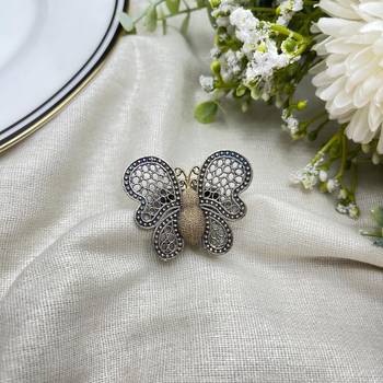 Butterfly Ring, Filigree Statement Jewelry, Two Tone Gold & Silver Butterfly, Vintage Style Nature Jewelry 3